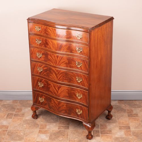 SERPENTINE FRONTED TALL MAHOGANY CHEST OF DRAWERS - ADDITIONAL PHOTO 9