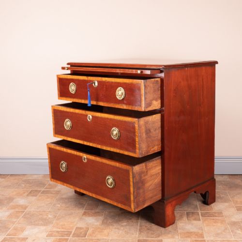 SMALL EDWARDIAN INLAID MAHOGANY CHEST OF DRAWERS - ADDITIONAL PHOTO 7