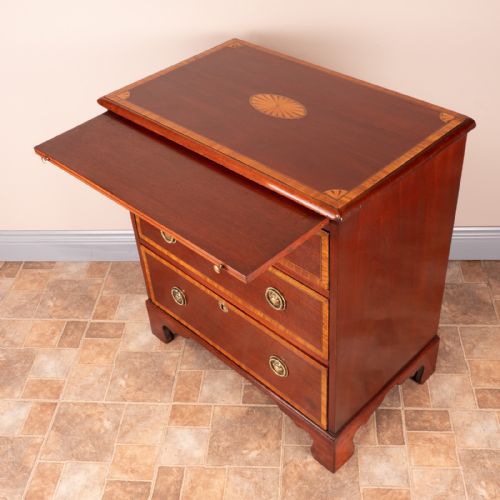 SMALL EDWARDIAN INLAID MAHOGANY CHEST OF DRAWERS - ADDITIONAL PHOTO 9