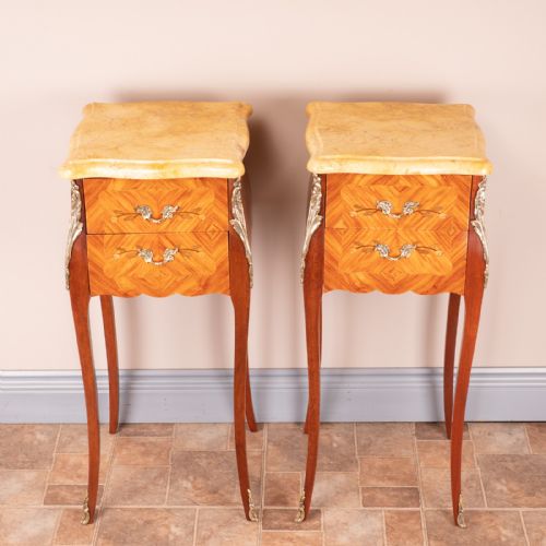 pair of french marble topped bedside chests - CATEGORY: ANTIQUE CUPBOARDS - DATED 1920