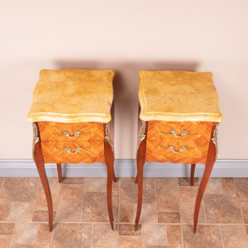 PAIR OF FRENCH MARBLE TOPPED BEDSIDE CHESTS - ADDITIONAL PHOTO 1