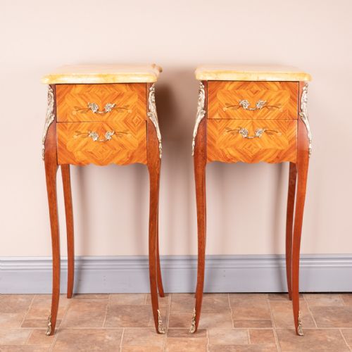 PAIR OF FRENCH MARBLE TOPPED BEDSIDE CHESTS - ADDITIONAL PHOTO 2