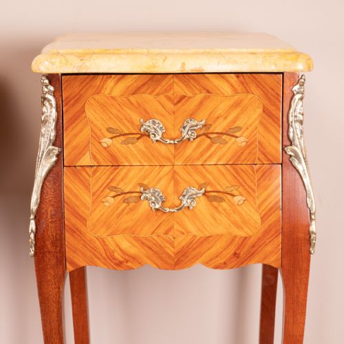 PAIR OF FRENCH MARBLE TOPPED BEDSIDE CHESTS - ADDITIONAL PHOTO 3