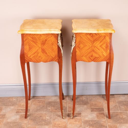 PAIR OF FRENCH MARBLE TOPPED BEDSIDE CHESTS - ADDITIONAL PHOTO 4
