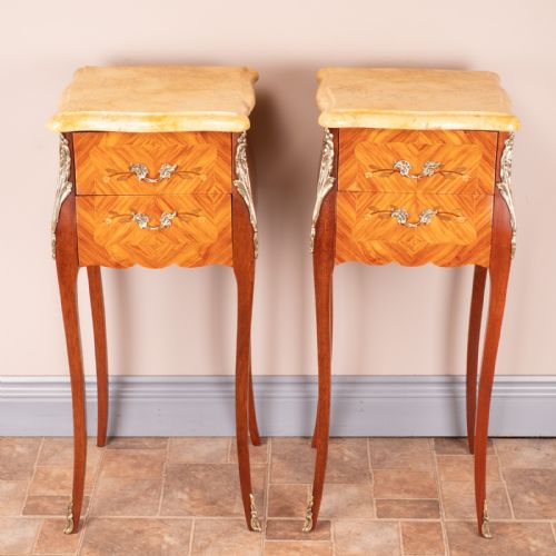 PAIR OF FRENCH MARBLE TOPPED BEDSIDE CHESTS - ADDITIONAL PHOTO 5