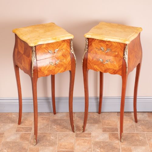 PAIR OF FRENCH MARBLE TOPPED BEDSIDE CHESTS - ADDITIONAL PHOTO 6