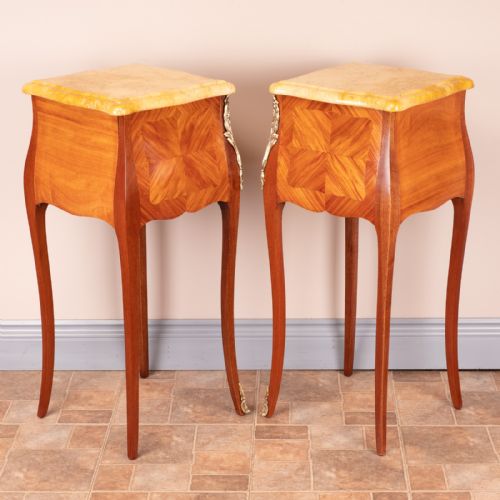 PAIR OF FRENCH MARBLE TOPPED BEDSIDE CHESTS - ADDITIONAL PHOTO 8
