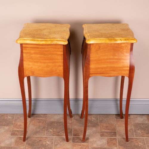 PAIR OF FRENCH MARBLE TOPPED BEDSIDE CHESTS - ADDITIONAL PHOTO 9