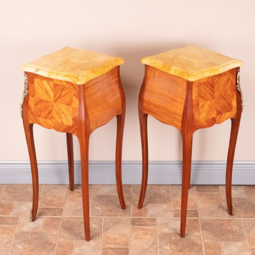 PAIR OF FRENCH MARBLE TOPPED BEDSIDE CHESTS - ADDITIONAL PHOTO 11
