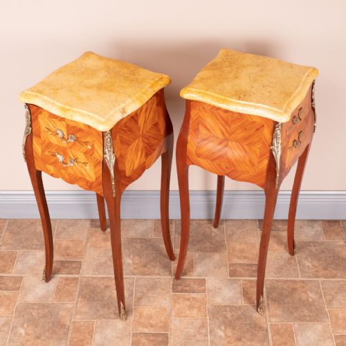 PAIR OF FRENCH MARBLE TOPPED BEDSIDE CHESTS - ADDITIONAL PHOTO 12