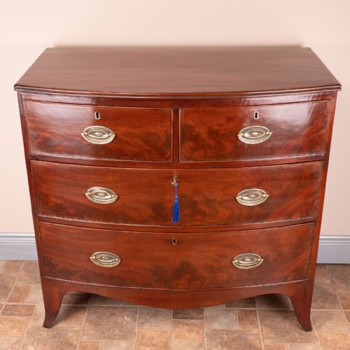 19THC MAHOGANY BOW FRONTED CHEST OF DRAWERS - ADDITIONAL PHOTO 2