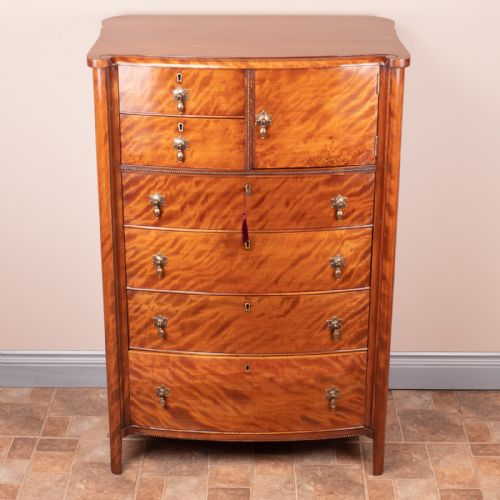 tall satin birch chest of drawers - CATEGORY: ANTIQUE CHEST OF DRAWERS - DATED 1930