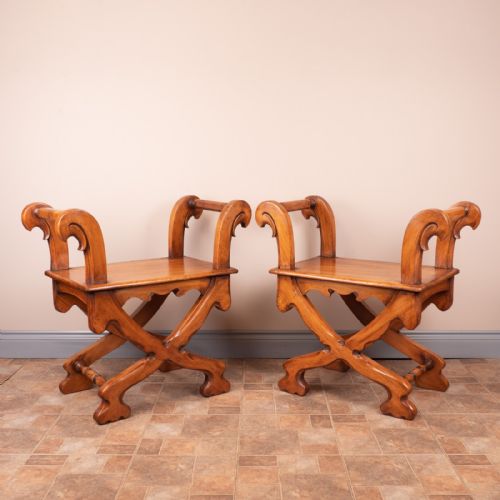 pair of french fruitwood hall benches - CATEGORY: ANTIQUE STOOLS - DATED 1920