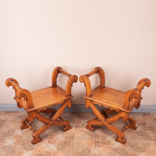 PAIR OF FRENCH FRUITWOOD HALL BENCHES - ADDITIONAL PHOTO 1
