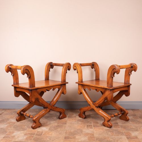 PAIR OF FRENCH FRUITWOOD HALL BENCHES - ADDITIONAL PHOTO 2