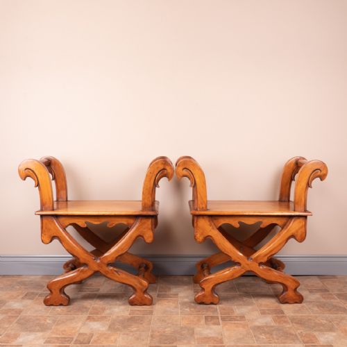 PAIR OF FRENCH FRUITWOOD HALL BENCHES - ADDITIONAL PHOTO 3