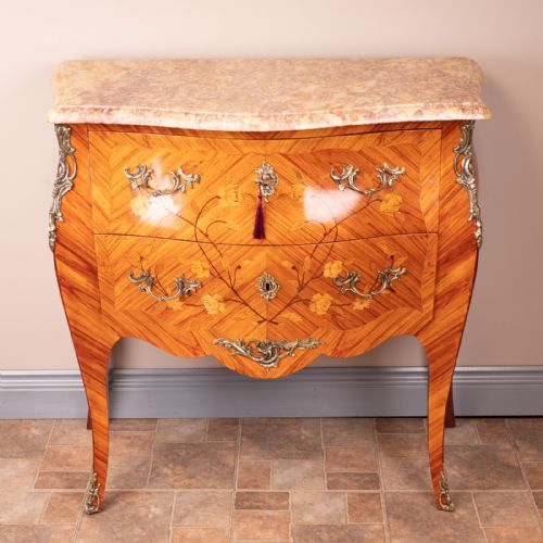 FRENCH MARQUETRY BOMBE COMMODE CHEST OF DRAWERS - ADDITIONAL PHOTO 1