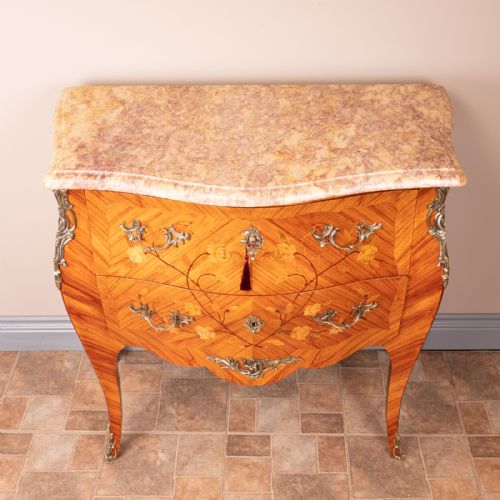 FRENCH MARQUETRY BOMBE COMMODE CHEST OF DRAWERS - ADDITIONAL PHOTO 2