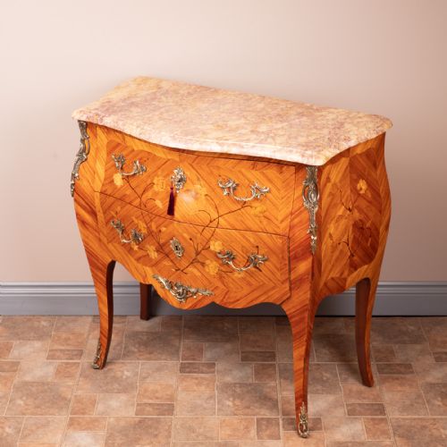 FRENCH MARQUETRY BOMBE COMMODE CHEST OF DRAWERS - ADDITIONAL PHOTO 3