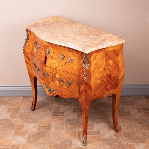 FRENCH MARQUETRY BOMBE COMMODE CHEST OF DRAWERS - ADDITIONAL PHOTO 4
