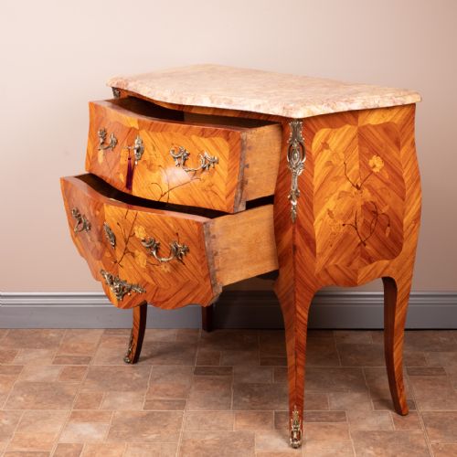 FRENCH MARQUETRY BOMBE COMMODE CHEST OF DRAWERS - ADDITIONAL PHOTO 5