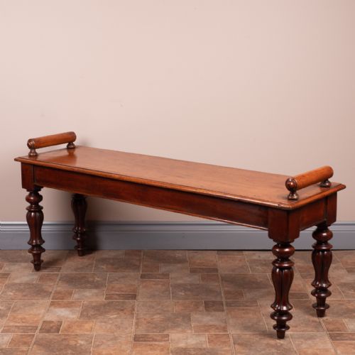 19thc mahogany hall bench - CATEGORY: ANTIQUE FURNITURE - DATED 19TH CENTURY