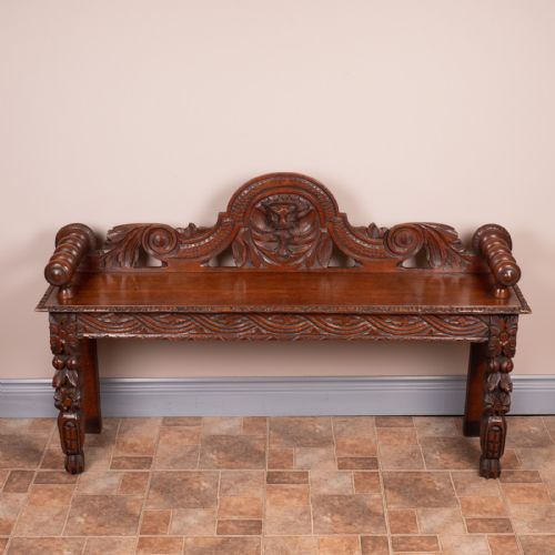 victorian carved oak hall bench - CATEGORY: ANTIQUE FURNITURE - DATED VICTORIAN