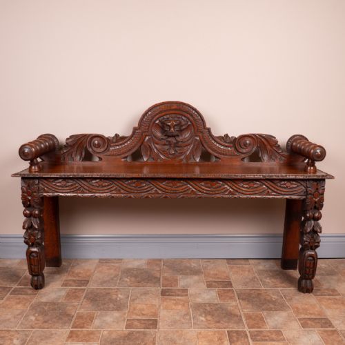 VICTORIAN CARVED OAK HALL BENCH - ADDITIONAL PHOTO 1