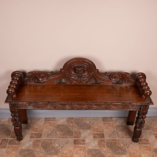 VICTORIAN CARVED OAK HALL BENCH - ADDITIONAL PHOTO 2