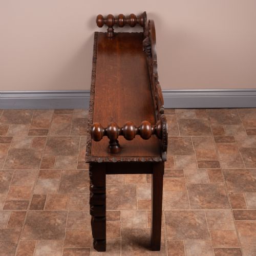 VICTORIAN CARVED OAK HALL BENCH - ADDITIONAL PHOTO 4