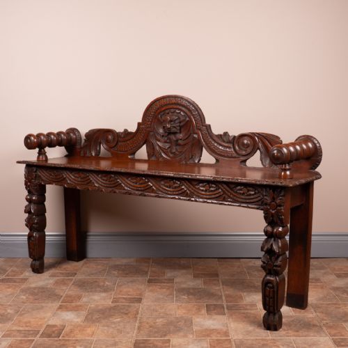 VICTORIAN CARVED OAK HALL BENCH - ADDITIONAL PHOTO 7