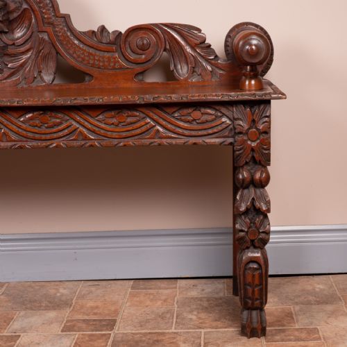 VICTORIAN CARVED OAK HALL BENCH - ADDITIONAL PHOTO 10