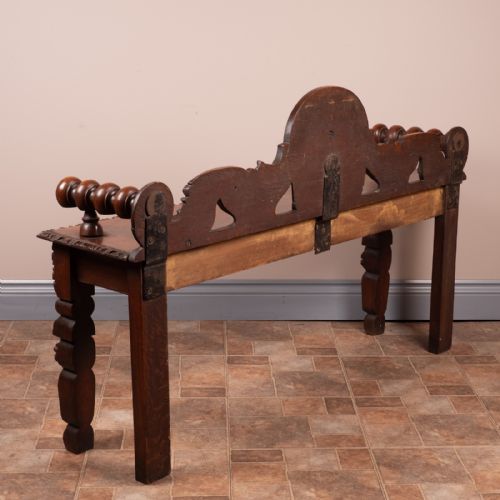 VICTORIAN CARVED OAK HALL BENCH - ADDITIONAL PHOTO 14
