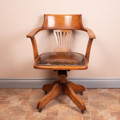 oak revolving tilting office desk chair - CATEGORY: ANTIQUE CHAIRS - DATED 1930