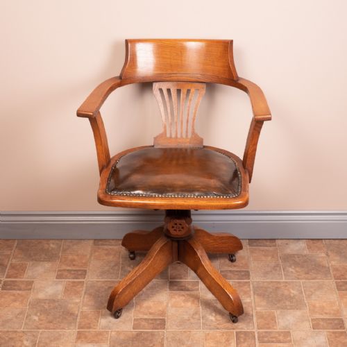 OAK REVOLVING TILTING OFFICE DESK CHAIR - ADDITIONAL PHOTO 1