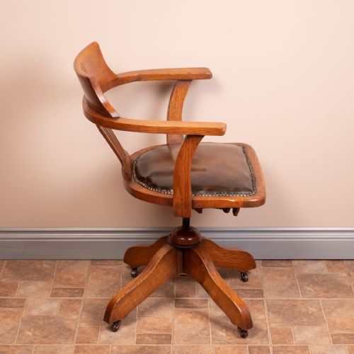 OAK REVOLVING TILTING OFFICE DESK CHAIR - ADDITIONAL PHOTO 2