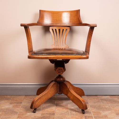 OAK REVOLVING TILTING OFFICE DESK CHAIR - ADDITIONAL PHOTO 3