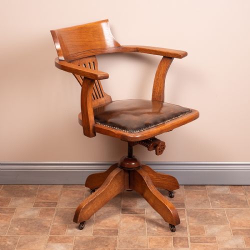 OAK REVOLVING TILTING OFFICE DESK CHAIR - ADDITIONAL PHOTO 4