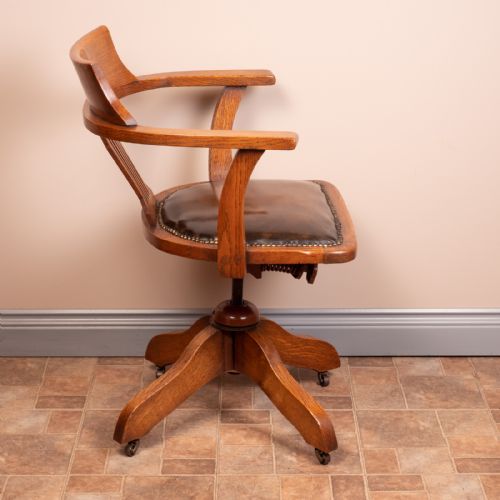 OAK REVOLVING TILTING OFFICE DESK CHAIR - ADDITIONAL PHOTO 5