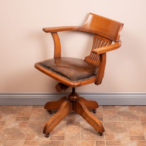 OAK REVOLVING TILTING OFFICE DESK CHAIR - ADDITIONAL PHOTO 10