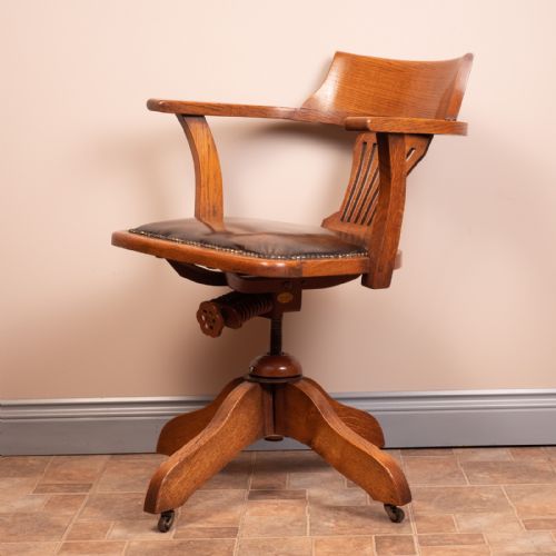 OAK REVOLVING TILTING OFFICE DESK CHAIR - ADDITIONAL PHOTO 11