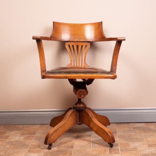 OAK REVOLVING TILTING OFFICE DESK CHAIR - ADDITIONAL PHOTO 12