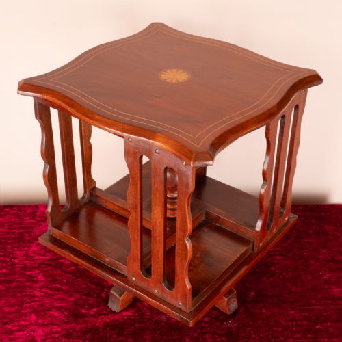 inlaid mahogany table top revolving bookcase - CATEGORY: ANTIQUE BOOKCASES - DATED EDWARDIAN