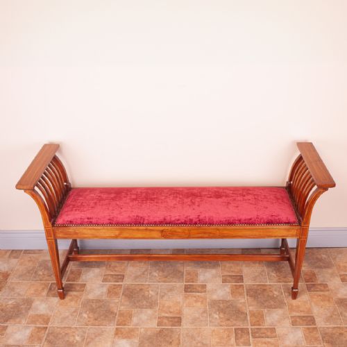 edwardian inlaid walnut window seat - CATEGORY: ANTIQUE STOOLS - DATED EDWARDIAN