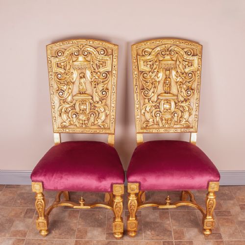 PAIR OF 19THC CONTINENTAL GILT HALL CHAIRS - ADDITIONAL PHOTO 2