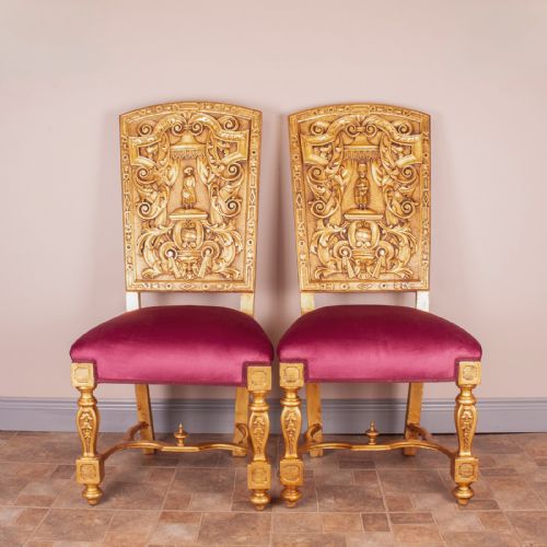 PAIR OF 19THC CONTINENTAL GILT HALL CHAIRS - ADDITIONAL PHOTO 3