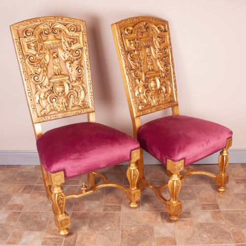 PAIR OF 19THC CONTINENTAL GILT HALL CHAIRS - ADDITIONAL PHOTO 4