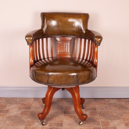 GOOD QUALITY EDWARDIAN WALNUT REVOLVING OFFICE DESK CHAIR - ADDITIONAL PHOTO 1