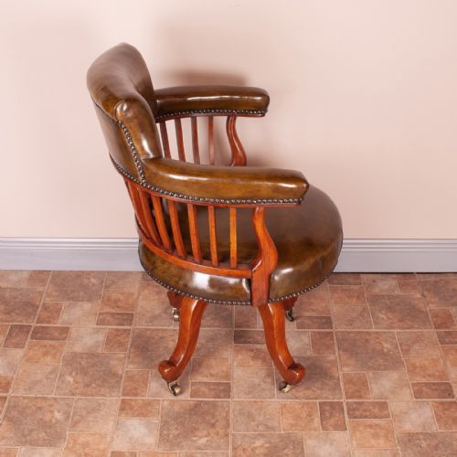 GOOD QUALITY EDWARDIAN WALNUT REVOLVING OFFICE DESK CHAIR - ADDITIONAL PHOTO 2