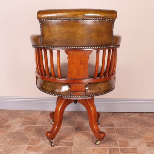 GOOD QUALITY EDWARDIAN WALNUT REVOLVING OFFICE DESK CHAIR - ADDITIONAL PHOTO 4